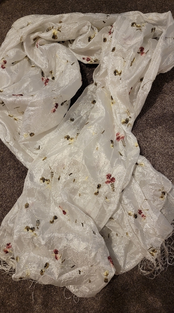 Embroidered fringe scarf